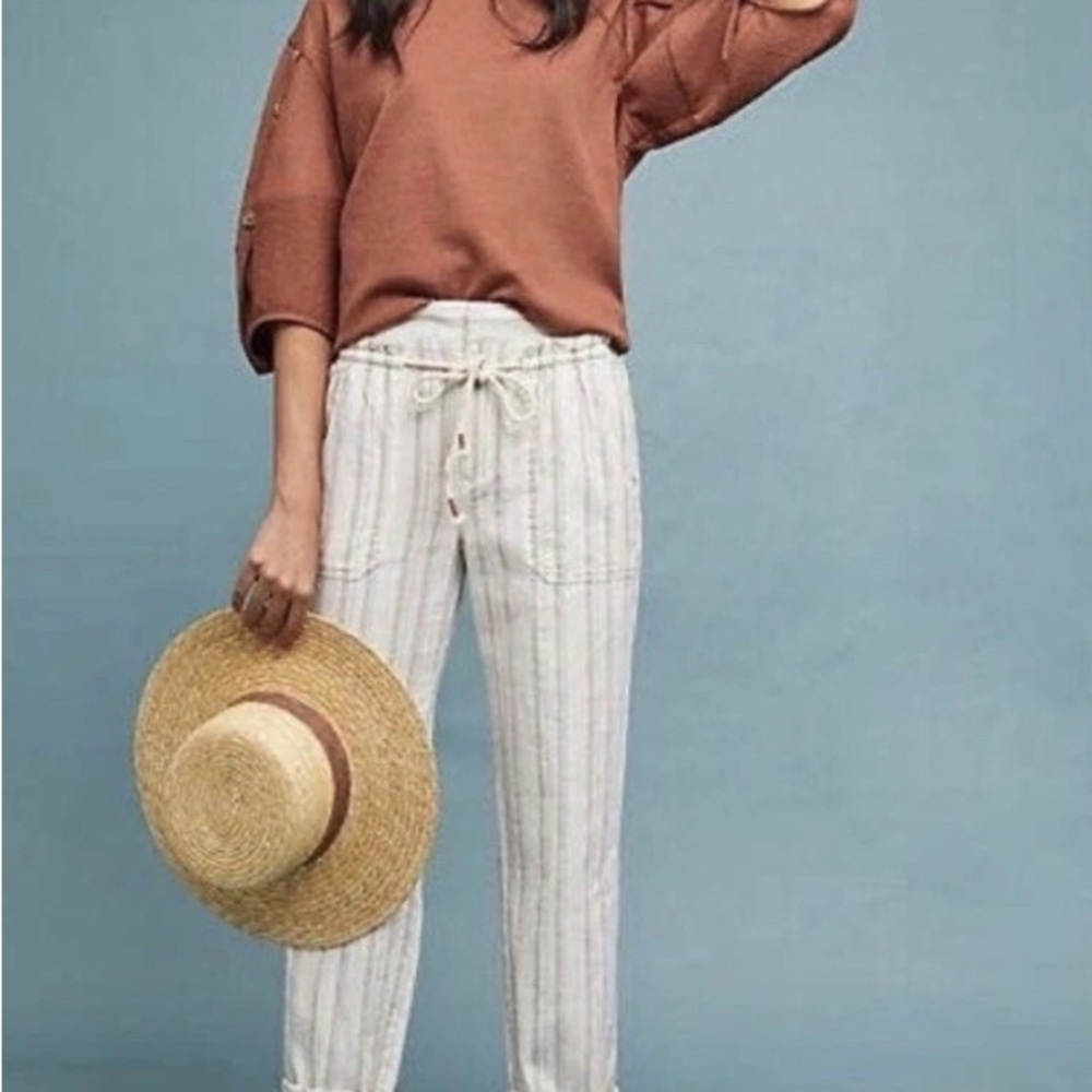 🌴ANTHROPOLOGIE Size Small Seashore Striped Pants Blue Stripes Pockets🌴